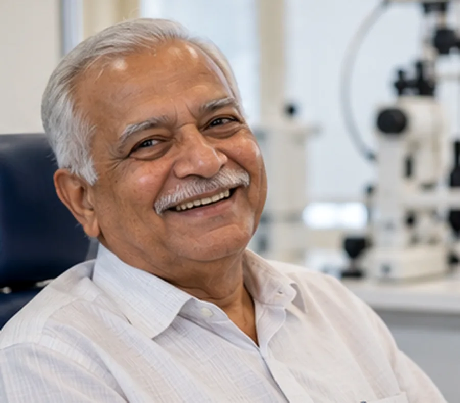 Older adult discussing his vision and eye-care needs